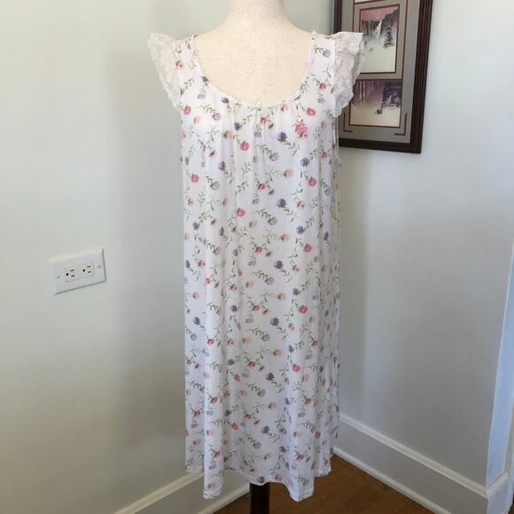 VTG Lauren Ralph Lauren Floral Lace Nightgown Slip Dress Cottagecore L 90s Y2K - Picture 2 of 10